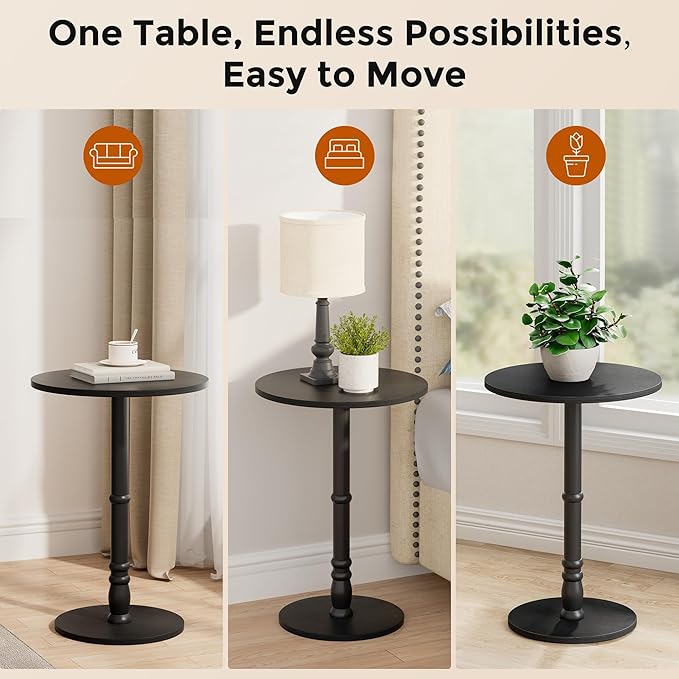 Round Side Table, Solid Wood Pillar, Large 15.7" Top, Small Accent Table - Image 7