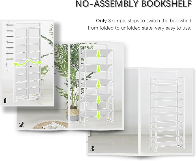 4NM No-Assembly 5 Tiers Folding Bookshelf Storage Shelves Vintage Bookcase - Image 6