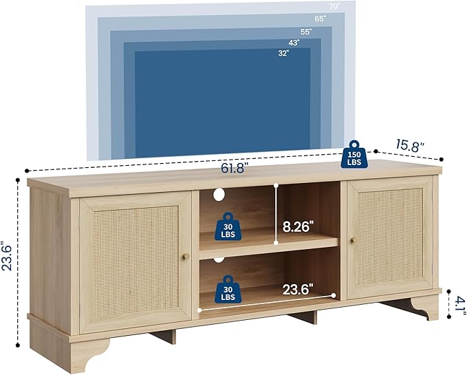 GarveeHome Rattan TV Stand for Living Room, Boho Entertainment Center for 55 - Image 3