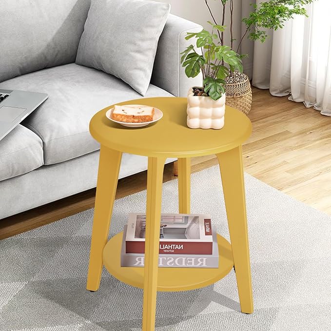 Round Side Table Gold Wooden End Table - Image 4