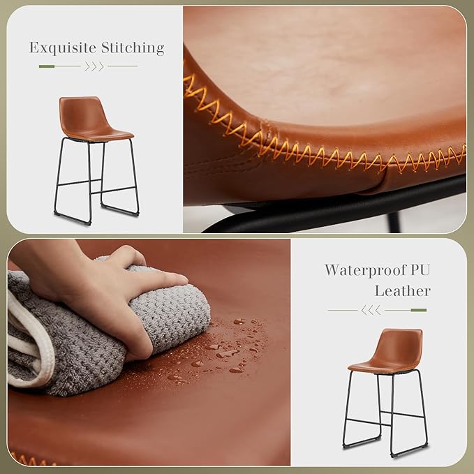 DUMOS 26 Inch Counter Height Bar Stools Set of 2, Modern Faux Leather High - Image 4