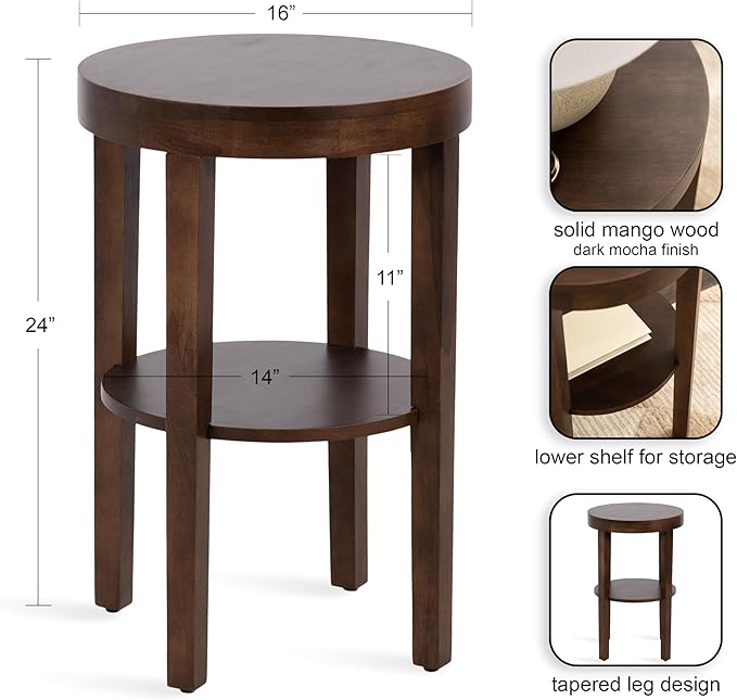 Kate and Laurel Talcott Modern Round Wood Side Table, Dark Brown, Transitional - Image 3