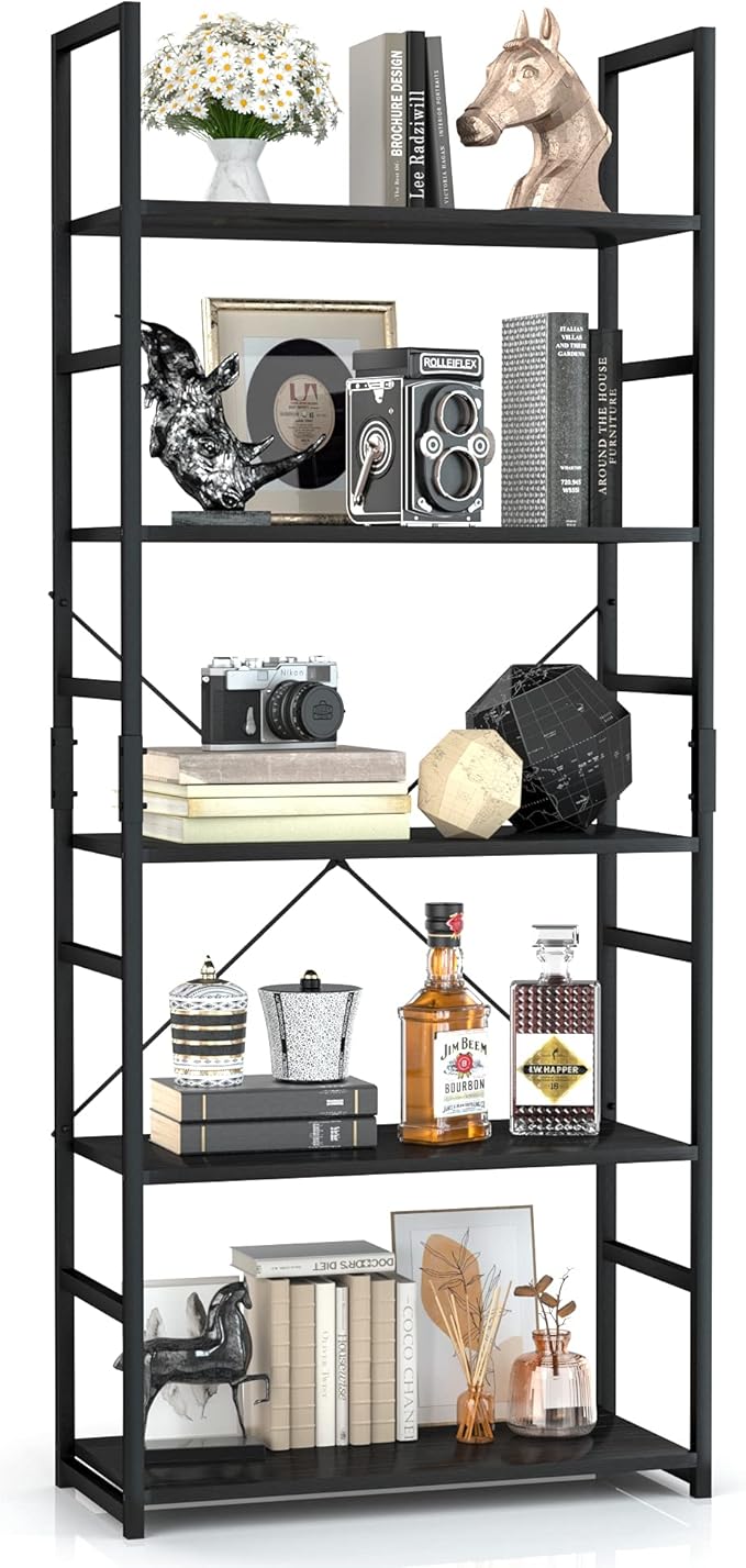 OTK 5 Tier Bookshelf, Tall Bookcase, Office Shelf Storage Organizer, Modern by OTK