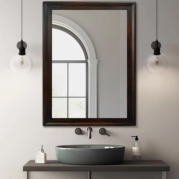 CULER Rustic Wood Wall Mirror for Bathroom, Rectangle Large 30 x 40 inch - Image 2
