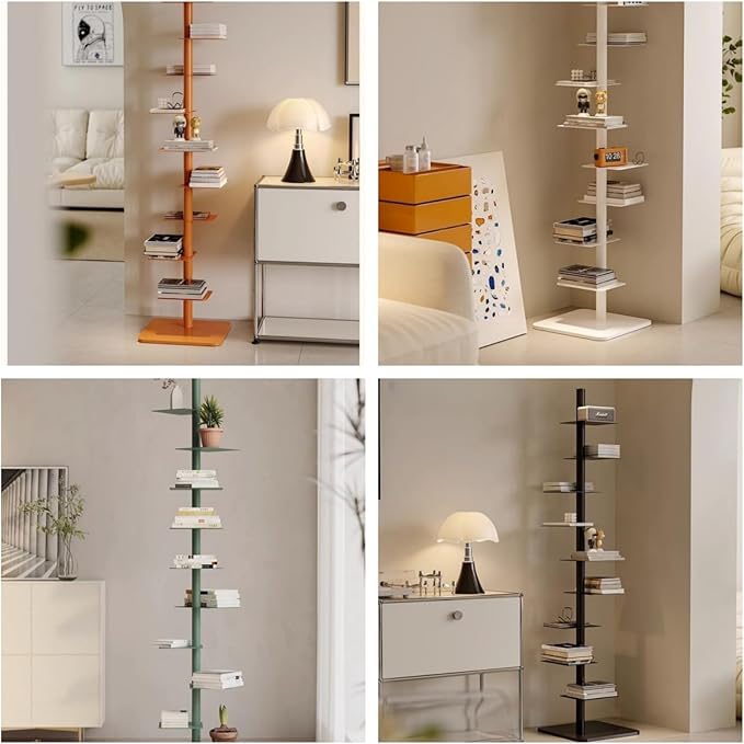9-Tier Spine Bookshelf Metal Bookcase 5 Colors Vertical Bookshelf Tower - Image 6