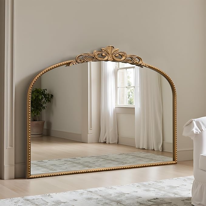 Micasso Gold Vintage Wall Mirror: 24"x 32" French Baroque Antique Arched Wall - Image 7
