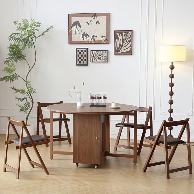 Walnut Round Folding Dining Table - Image 2