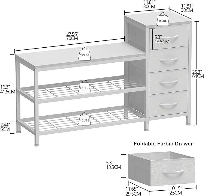 EXOTICA 3-Tier Shoe Storage Bench White Entryway Shoe Rack - Image 2