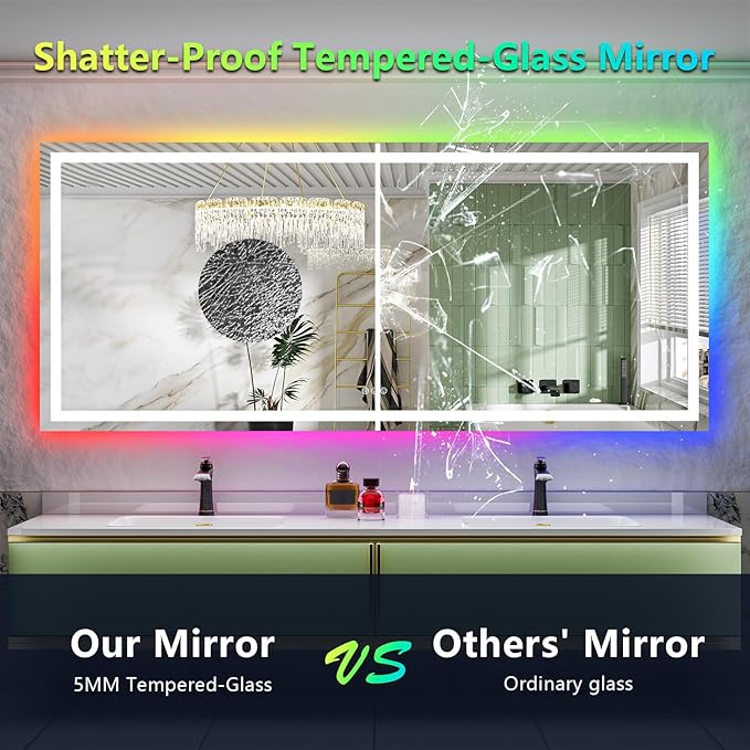 68x38 Inch RGB LED Bathroom Mirror Front Light and RGB Backlit Lighted Vanity - Image 6