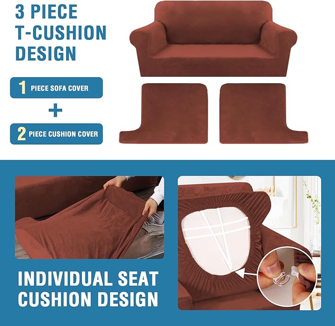 H.VERSAILTEX Sofa Cover 3 Piece T Cushion Sofa Slipcovers Thick Velvet Couch - Image 4