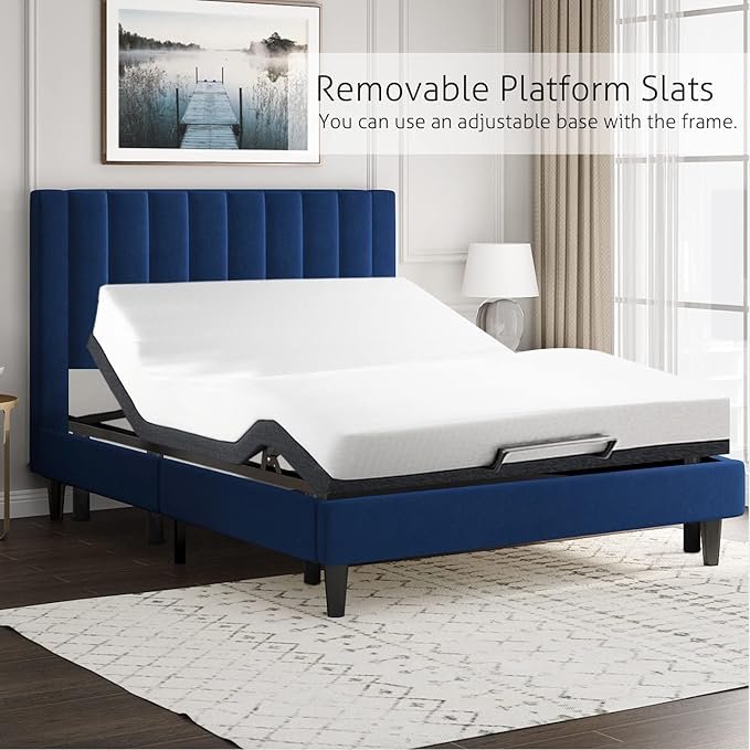 SHA CERLIN Queen Bed Frame/Velvet Upholstered Platform Bed Frame - Image 7