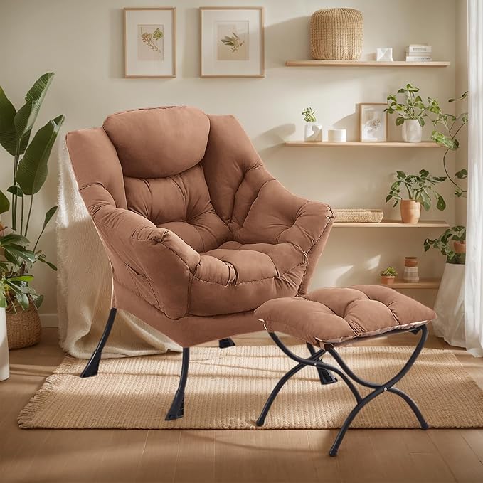 Large Lazy Chair with Ottoman, Accent Reading Chair with a Footrest, Cozy - Image 5