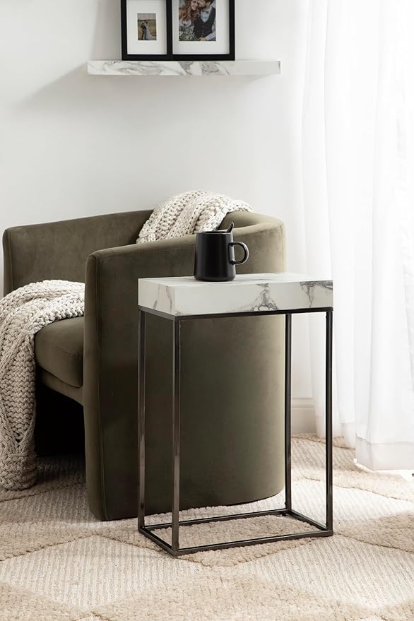 Kate and Laurel Karlsen Modern Faux Marble and Metal Narrow Side Table - Image 2