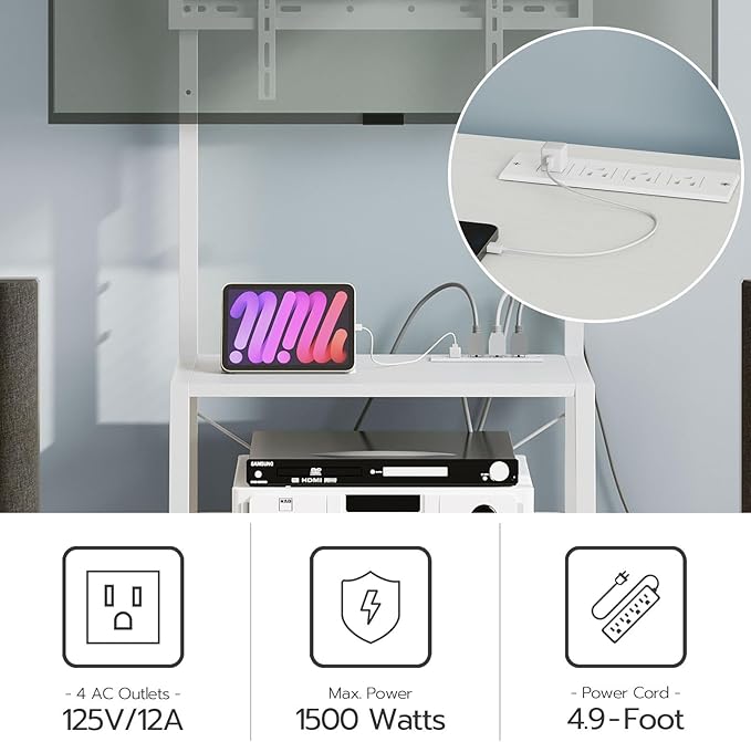 HOOBRO Rolling TV Stand with Mount and Power Outlet Up to 55 inch TV, Corner - Image 5