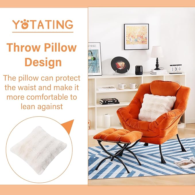 Lazy Chair with Ottoman, Comfy Reading Chair with Footstool & Throw Pillow - Image 6