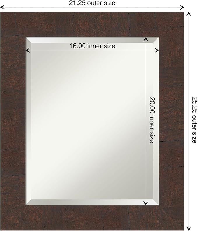 Amanti Art Brown Wall Mirror 25x21 Wildwood Brown Rectangle Bathroom Mirror - Image 4