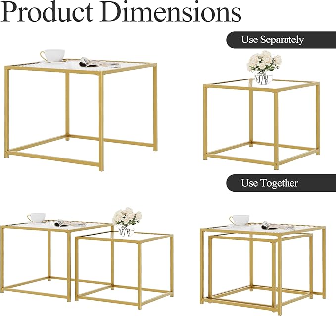 Garden 4 you Coffee Table Set of 2, Modern Patterned Glass Nesting Table - Image 7