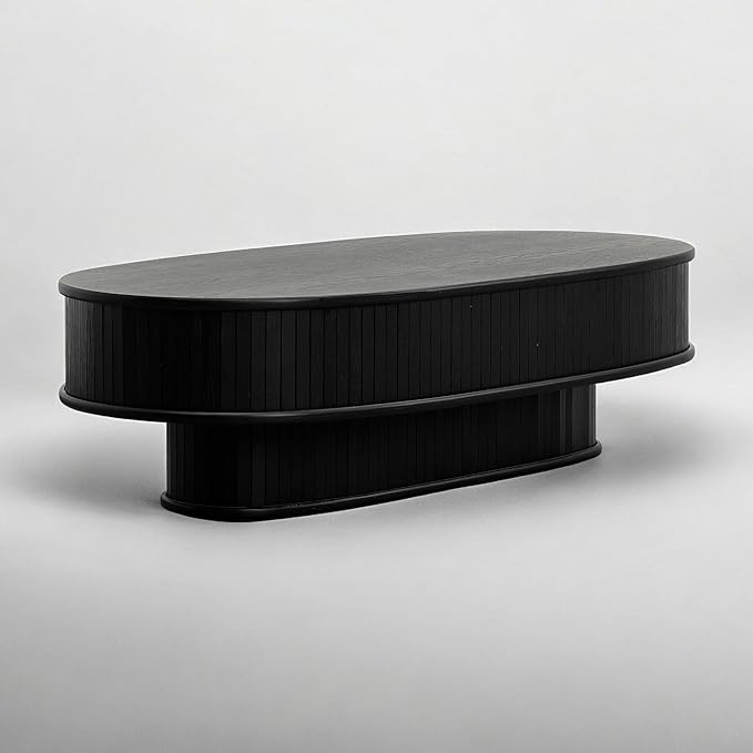 NTC Stream DOU Coffee Table, Modern Double-Layer Oval Wooden Center Table by NTC