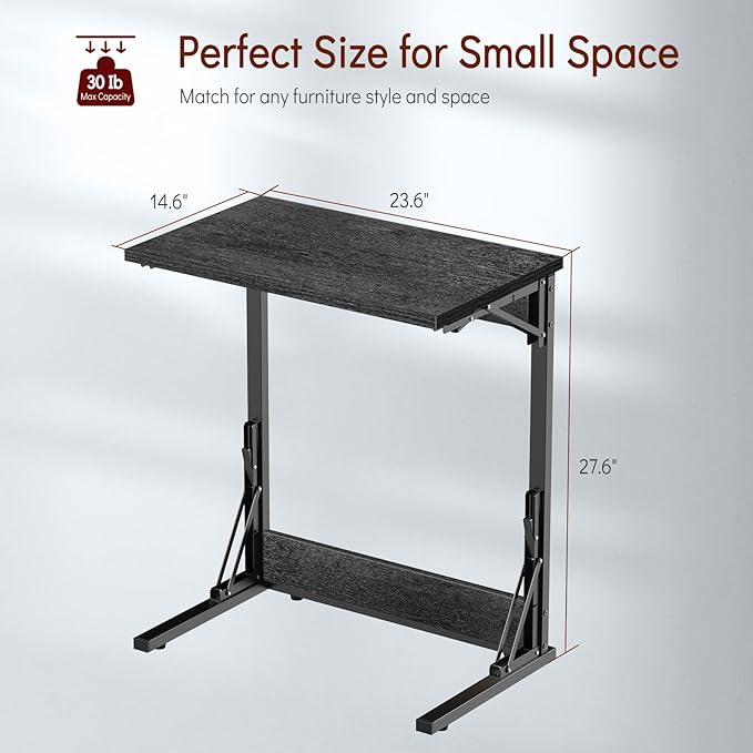 Tatub 24" Folding C Shaped End Table, Small Sofa Side Laptop Desk, Couch TV - Image 2