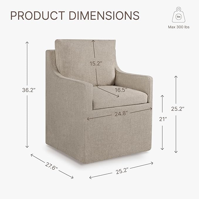 Upholstered Dining Chairs with Casters Easy Assembly Side Deskchair with Rollers - Image 2