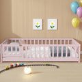 Twin Floor Bed Frame with Slats and Safety Guardrail, Wood Twin Size Montessori by Bellemave