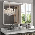 WEER White Bathroom Mirror 48X32 Inch, Rounded Rectangle White Metal Frame by WEER