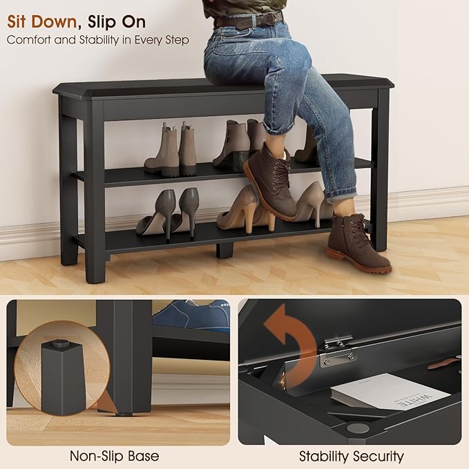 Shoe Rack Bench Seat Rubberwood 2-Tier Wooden Storage Bench 550lbs Compact - Image 7