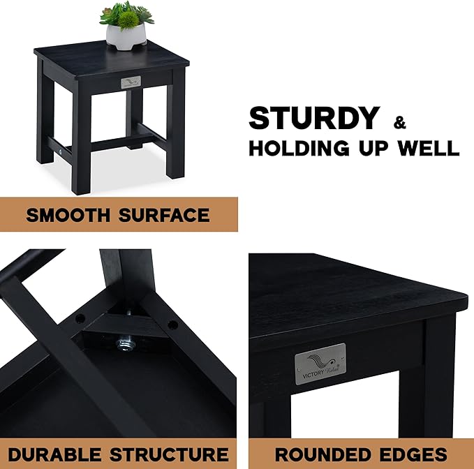 12 Inch Wooden Black Step Stool, Small Nature Beach Chair Under Desk, Indoor - Image 4