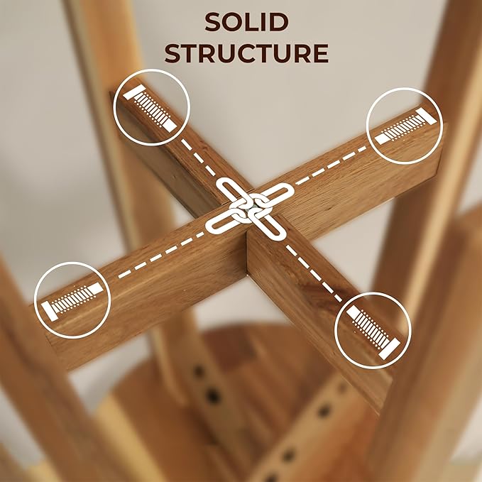Round Stool Acacia Wood, Easy Assembly, Natural Wax Finish, Wooden Stool - Image 5