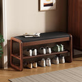 Wooden Shoe Storage Bench with Padded Top Cushion, Two-Tier Wooden Shoe Rack by HOOTSMALL