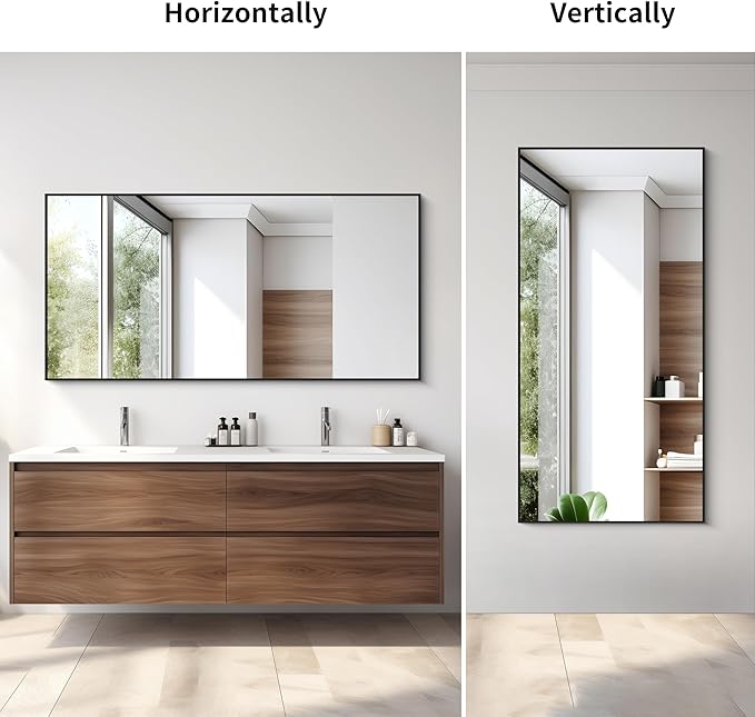 Black Bathroom Mirror for Wall, 60x30 Inch Rectangle Mirrors - Image 3