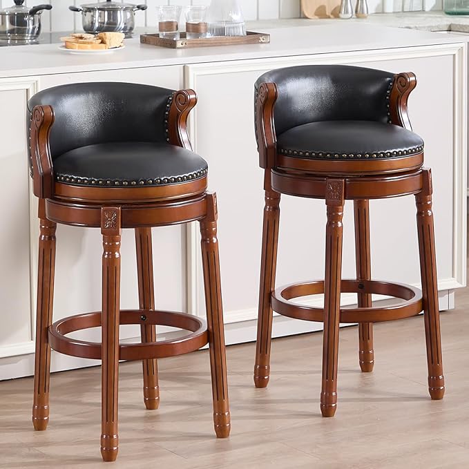 Cow top Leather Wooden Bar Stools, 29.5" Bar Height Bar Chair - Image 2