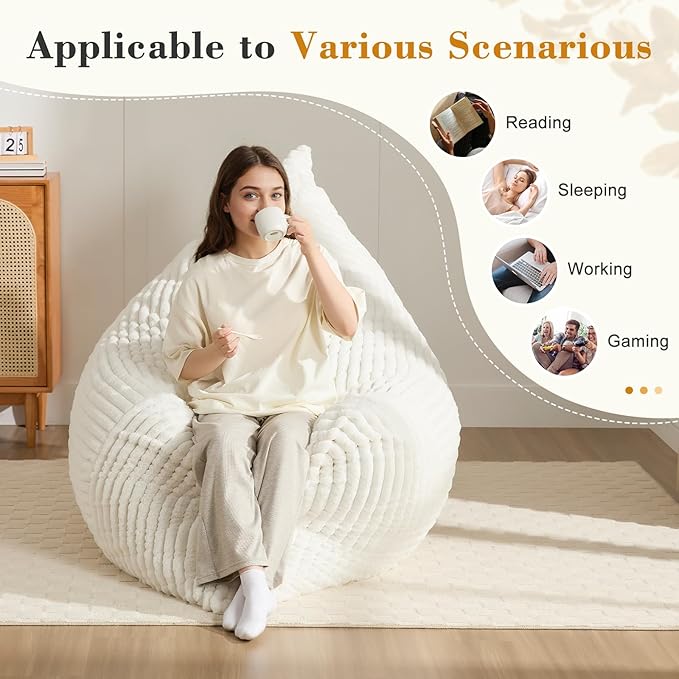 3-in-1 Giant Bean Bag Chair for Adults & Kid, Convertible Floor Sofa to Mattress - Image 3