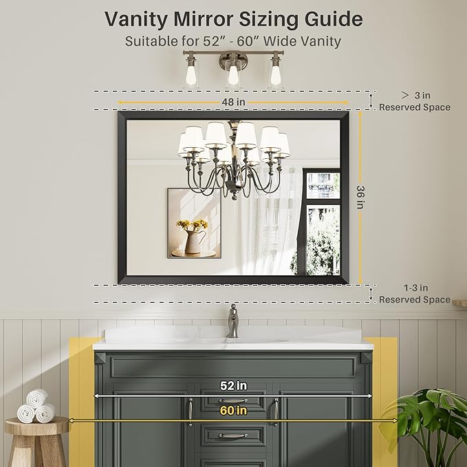 48x36 Inch Black Bathroom Mirror - Image 2