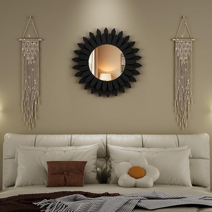20 Inch Black Boho Wall Decor Sunburst Mirror - Image 7