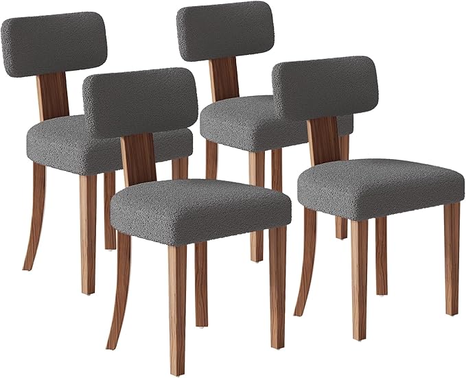 Farmhouse Chair Set of 4, Mid Century Modern Dining Chairs, Sherpa Upholstered by LUXOAKAddMoreStyletoHome