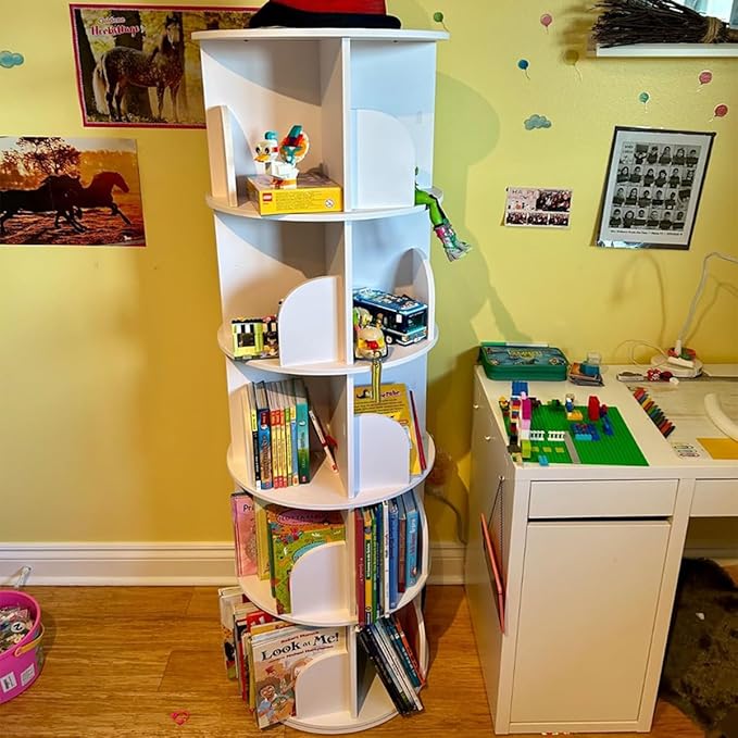 jxgzyy 5 Tier Rotating Bookshelf 62.6x18.1x18.1 Inch Corner Book Shelf 360° - Image 3