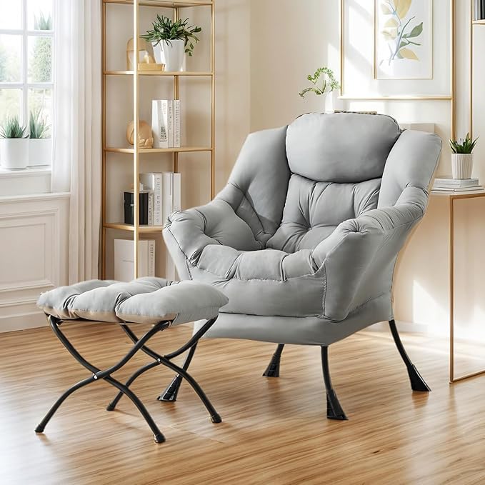 Lazy Chair with Ottoman, Large Modern Lounge Accent Chair with Armrests and - Image 6
