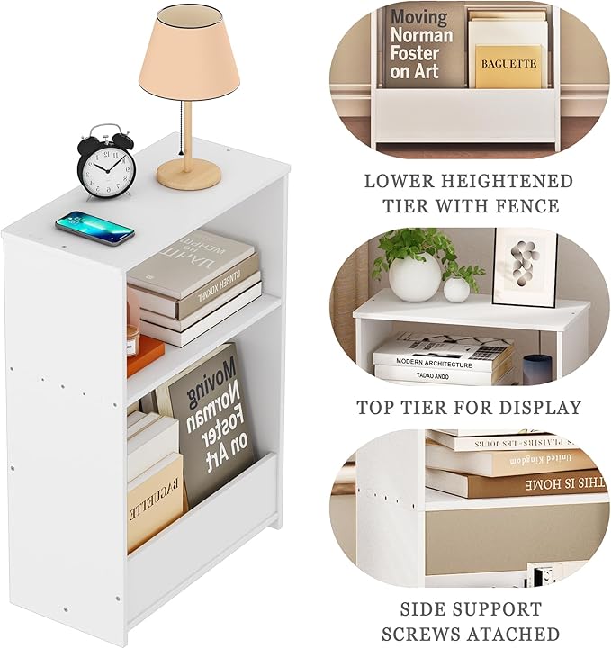 3-Tier Narrow End Table, Small Stand Shelf Narrow White Side Table - Image 6