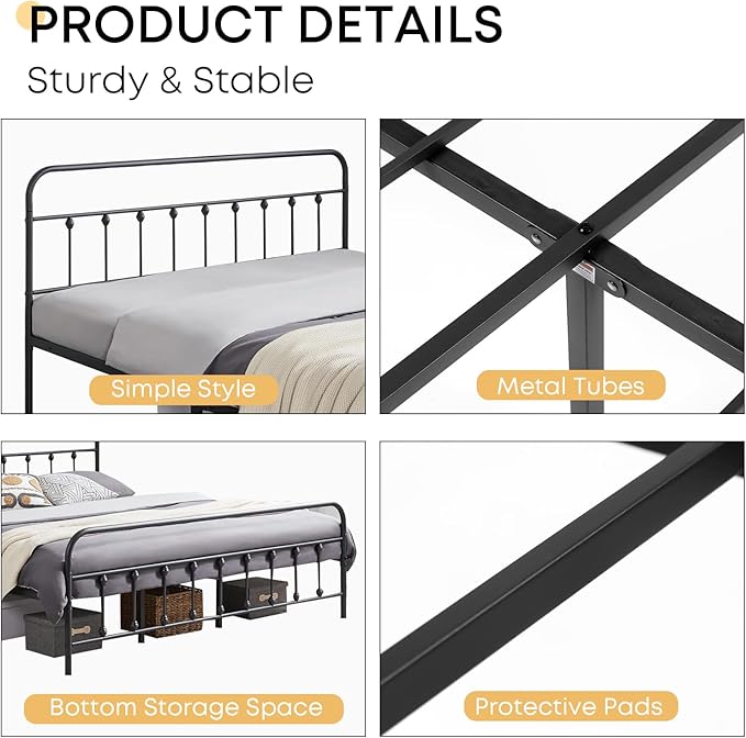 Queen Bed Frame-Classic Metal Platform Bed Frame Mattress Foundation - Image 4