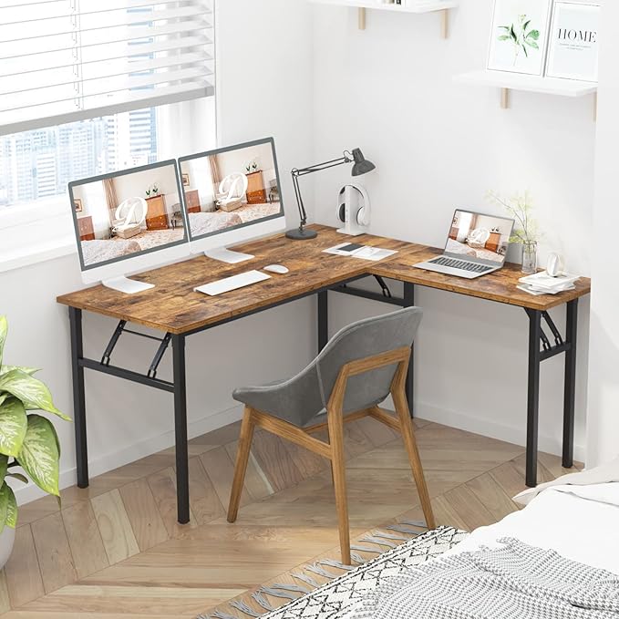 DlandHome Reversible L-Shaped Desk Large Corner Desk Folding Table Computer - Image 2