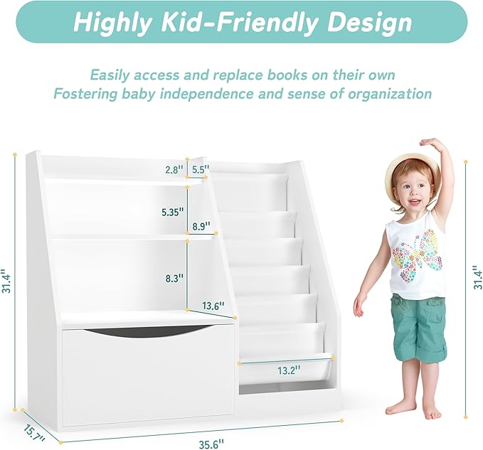TOETOL Kids Bookshelf & Book Storage, 3 Tier Wooden Toddler Bookshelf - Image 3
