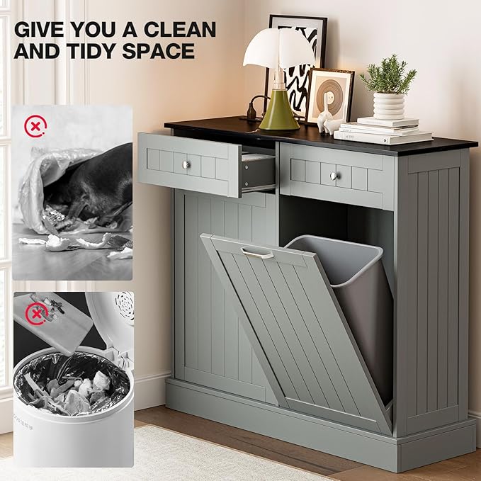 GAZHOME 20 Gallon Double Tilt Out Wooden Trash Cabinet - Image 6