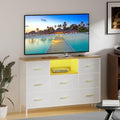 White Dresser with LED Lights and Power Outlets, Dresser TV Stand with 8 Drawers by VASICAR