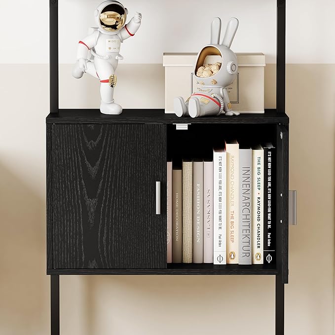 Yusong 73" Tall Bookshelf with Cabinet, Industrial Ladder Wall Mount Shelf - Image 7