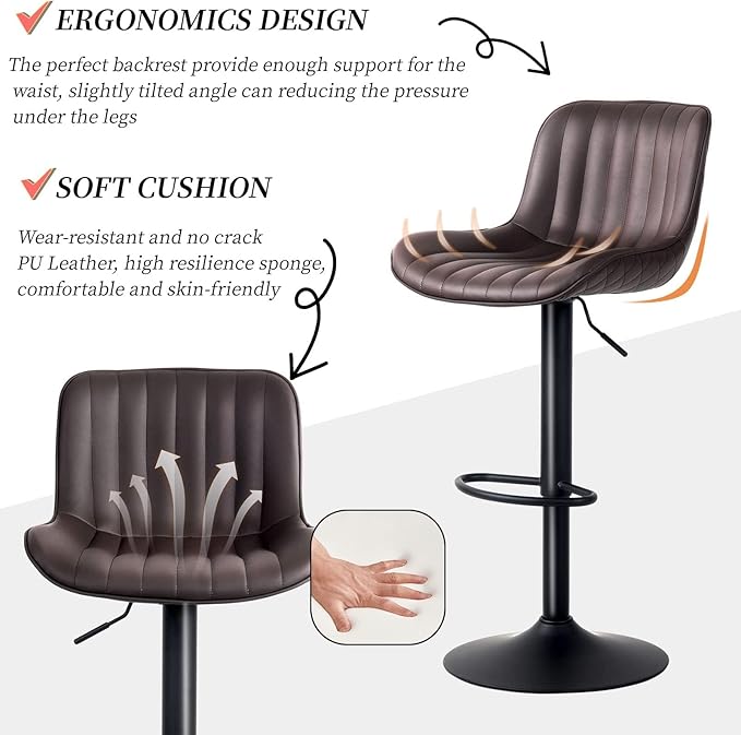 YOUNUOKE Counter Height Bar Stools Set of 2, Adjustable Swivel Stool Chairs - Image 11