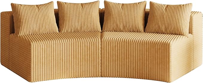 KEIKI Corduroy Curved Sectional Sofa, 2 Seater Symmetrical Modular Semi - Image 6