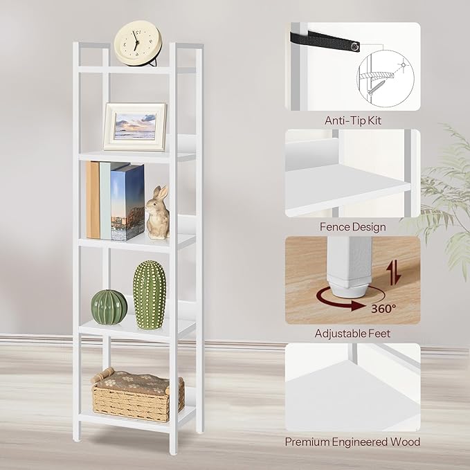 Bookshelf, 5-Tier Bookcase, Standing Book Shelf - Image 5