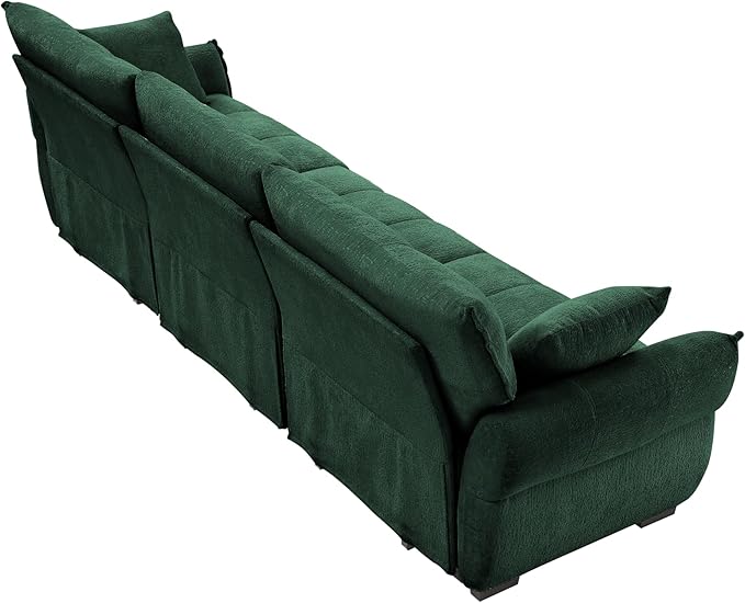 Modern Chenille Fabric 3-Seat Sofa w/ 2 Pillows, Premium Upholstery Living Room - Image 7