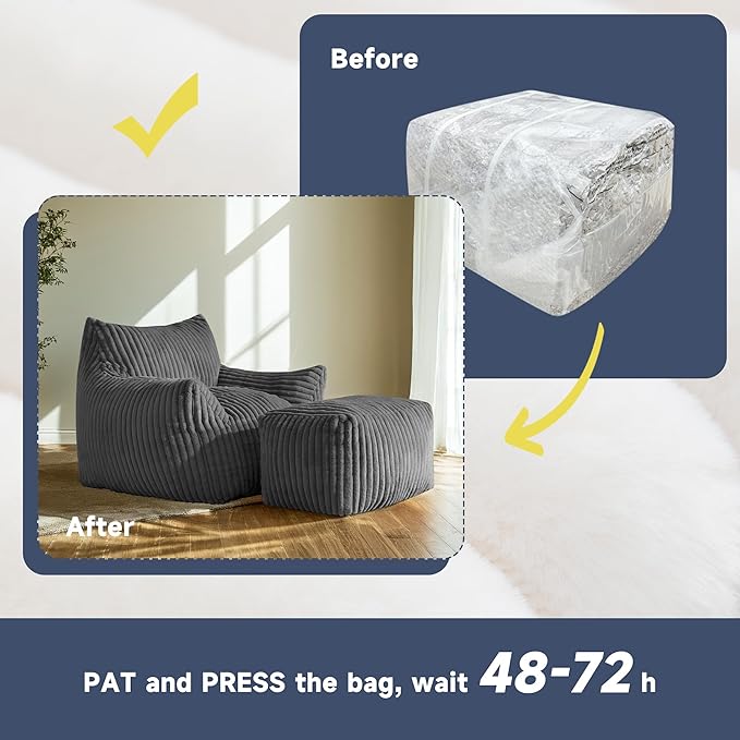 Giant Bean Bag Chairs for Adults, Oversized Chaise Lounge Chair Indoor - Image 6